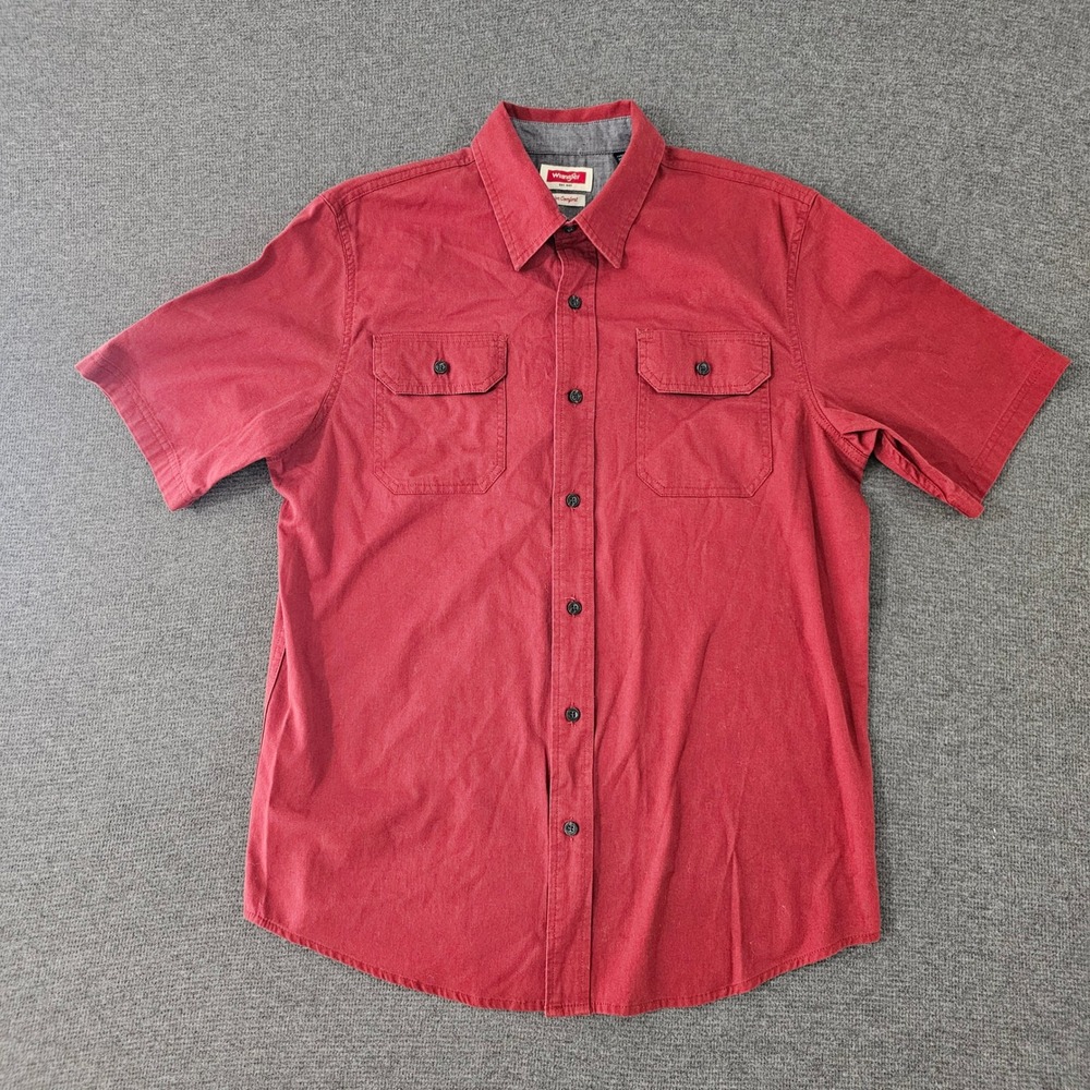 Wrangler Flex for Comfort Mens Medium Red Short Sleeve Button Down Shirt HSB1UWR